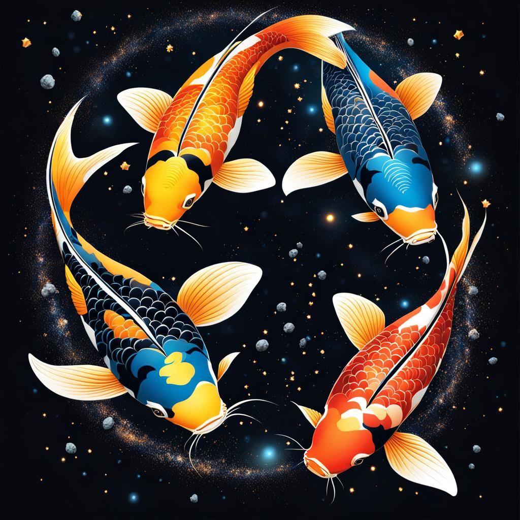 Koi Fish in Starry Lake with Asteroids