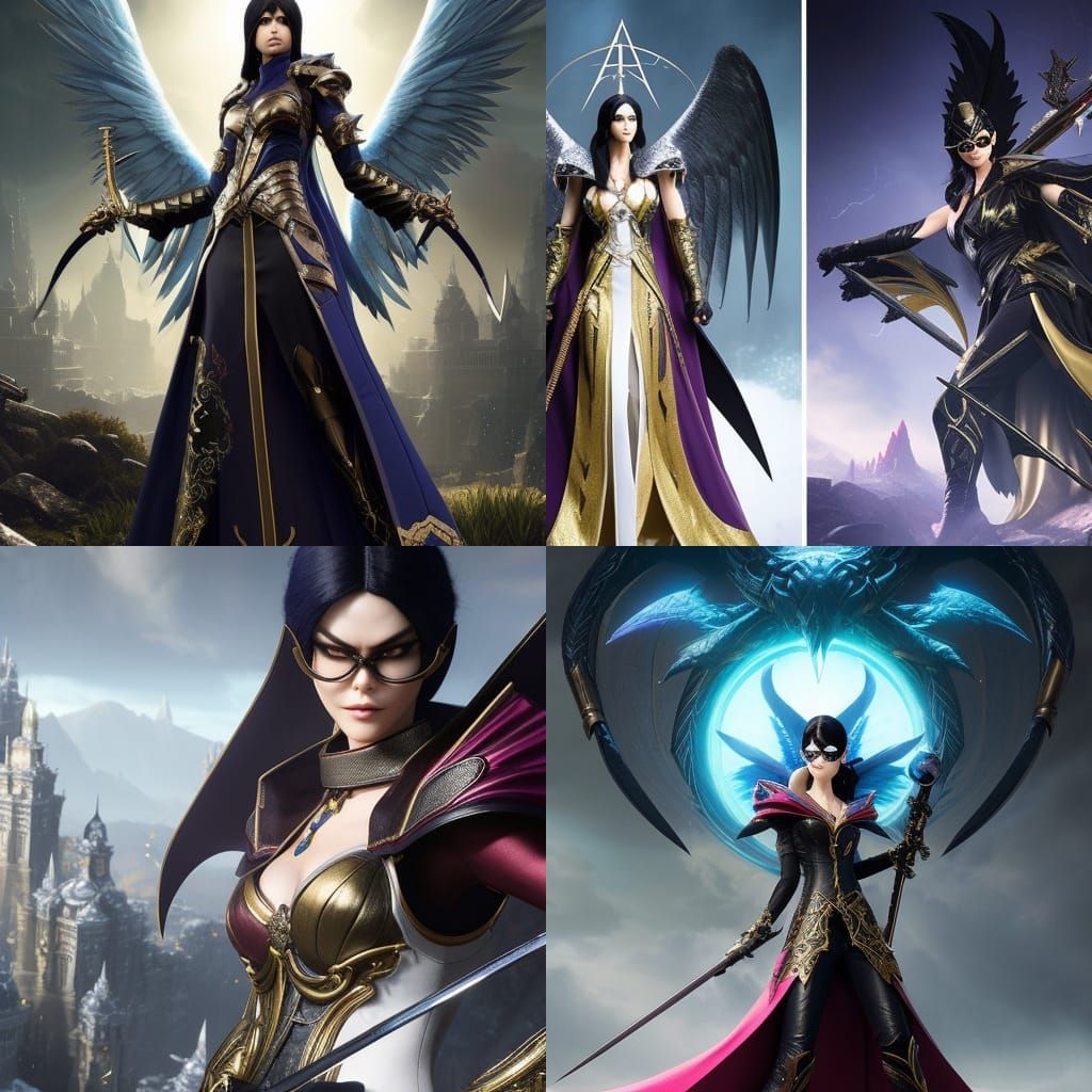 Bayonetta as Aasimar Bard Warlock: Photorealistic Fantasy Ar...