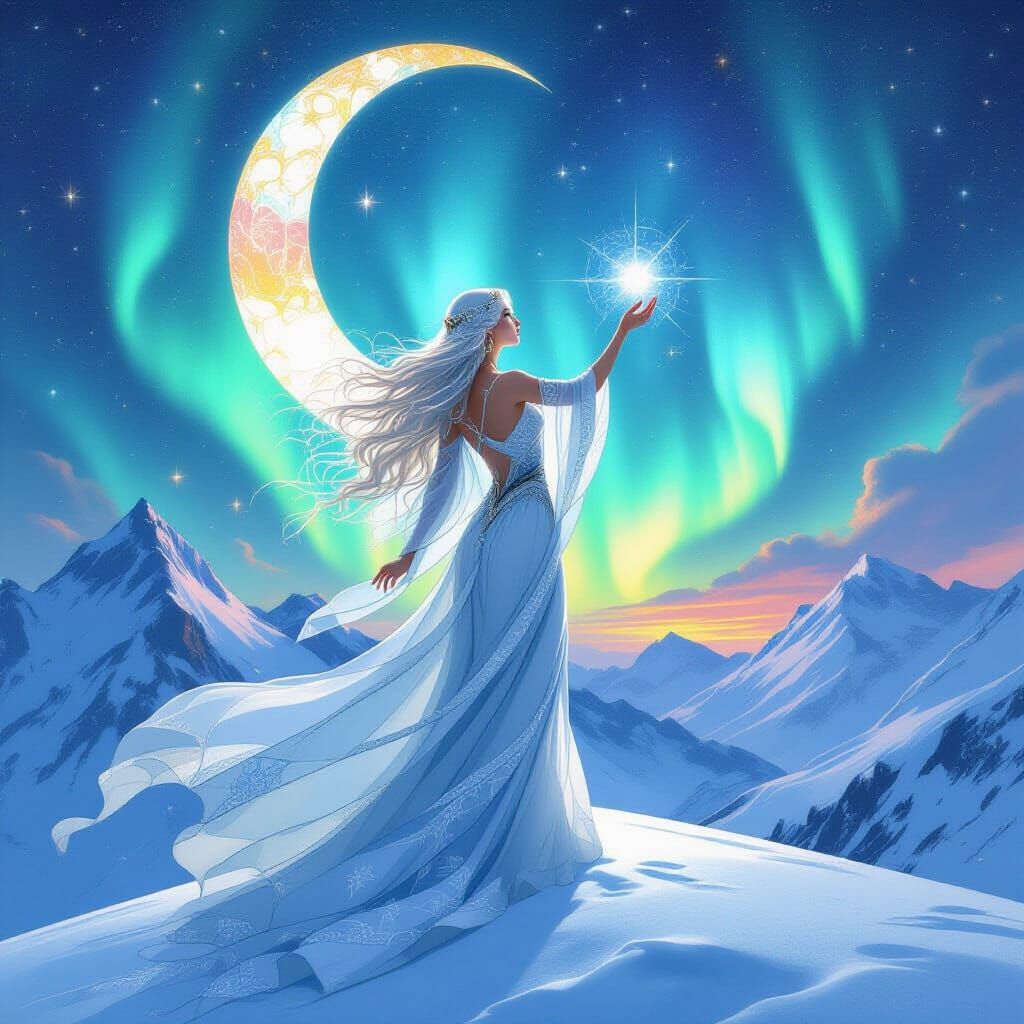 Sorceress Channels Cosmic Power in Art Nouveau Style