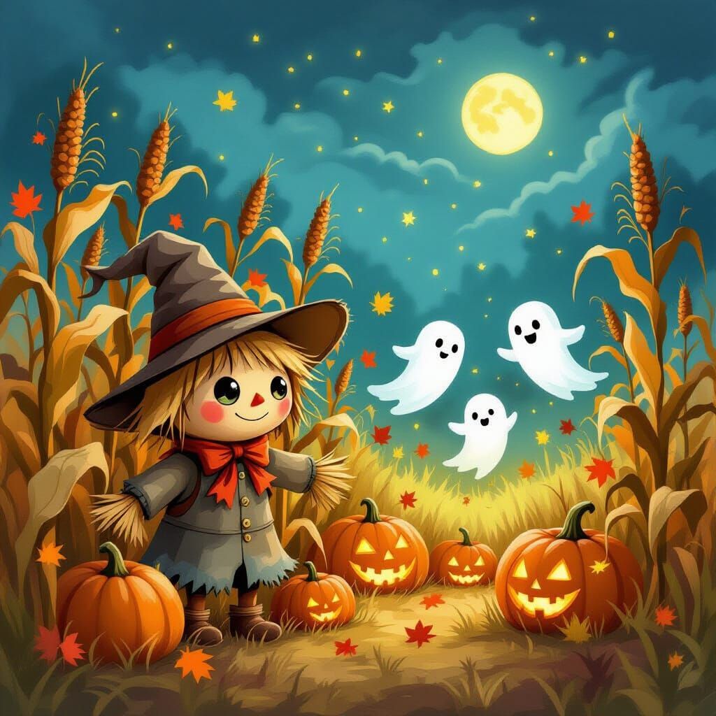 Shy Scarecrow Watches Ghostly Friends in Magical Halloween N...