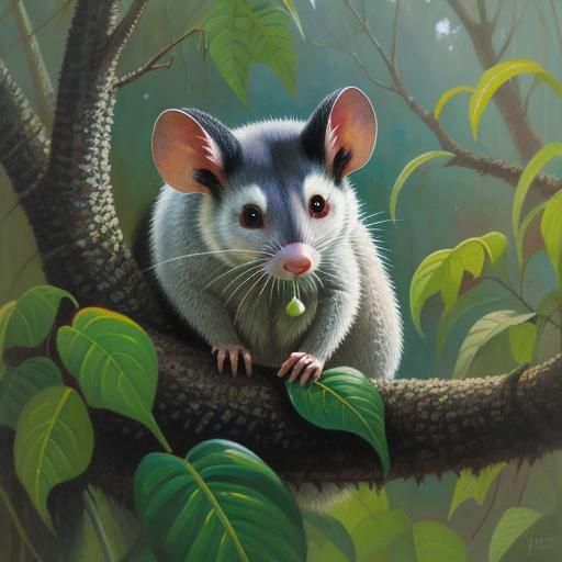 Possum Eating Gum Leaves Oil Painting