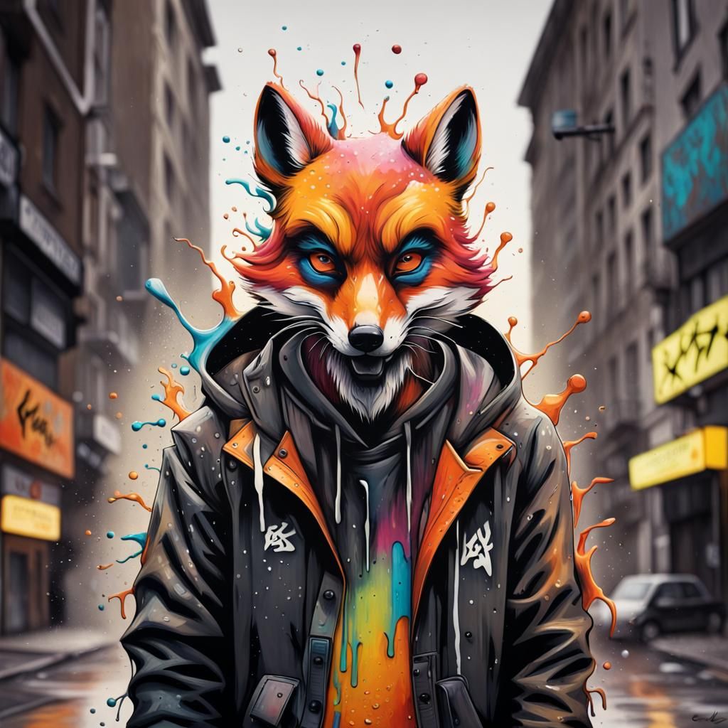 Fox-Man Graffiti Art in Ultra Quality