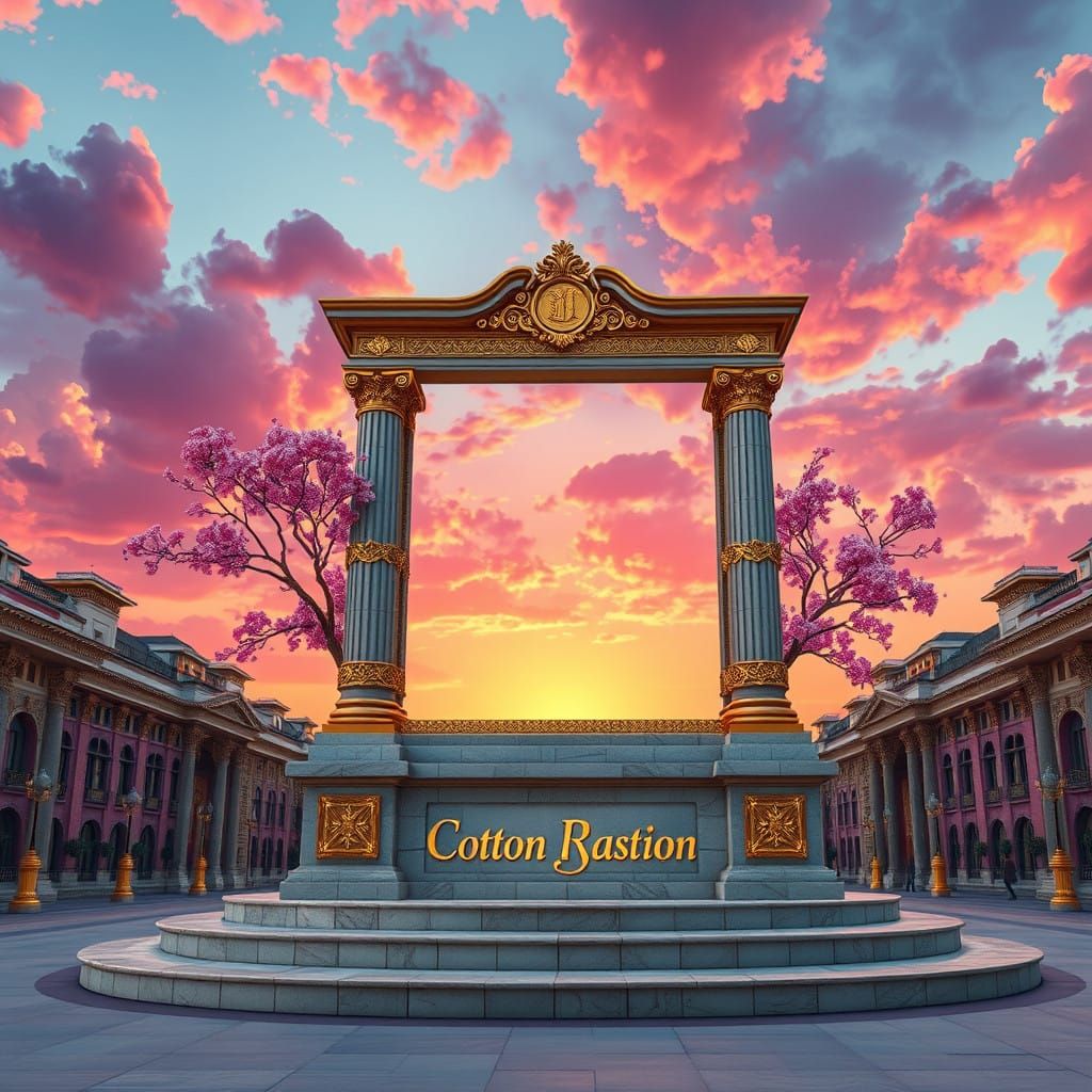 Luxurious Public Square Billboard in Vibrant Sunset