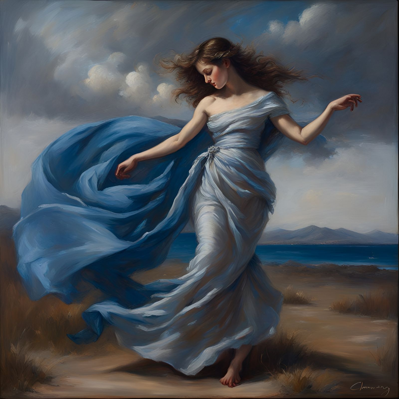 Modest Beauty Personified: Romanticist Oil Painting