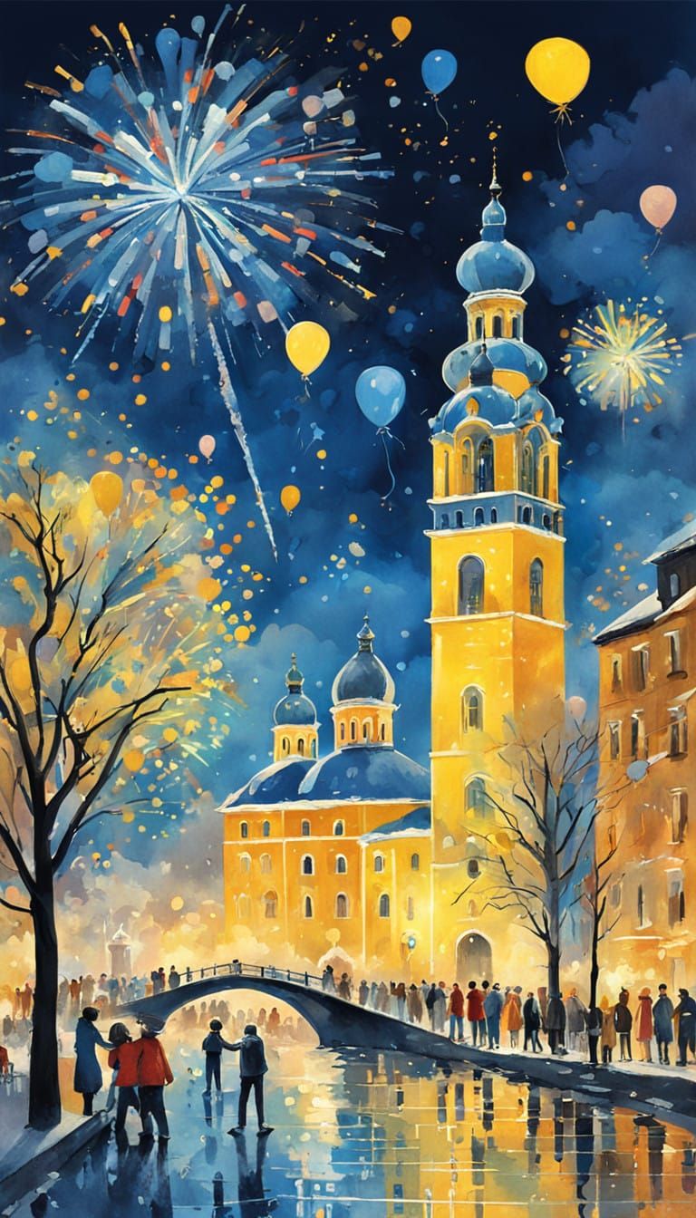 Joyful Dnipro City Welcomes New Year 2025 in Vibrant Russian...