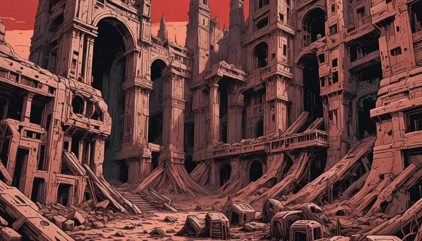 Martian Ruins in Polish Comic Style with Neon Glow