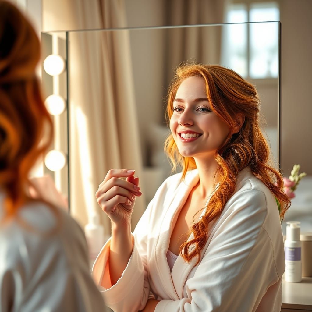 Radiant Woman's Morning Beauty Routine, Art Nouveau Style