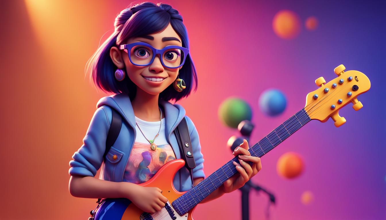 Girl Rock Star and Nerd in Pixar 3D Style