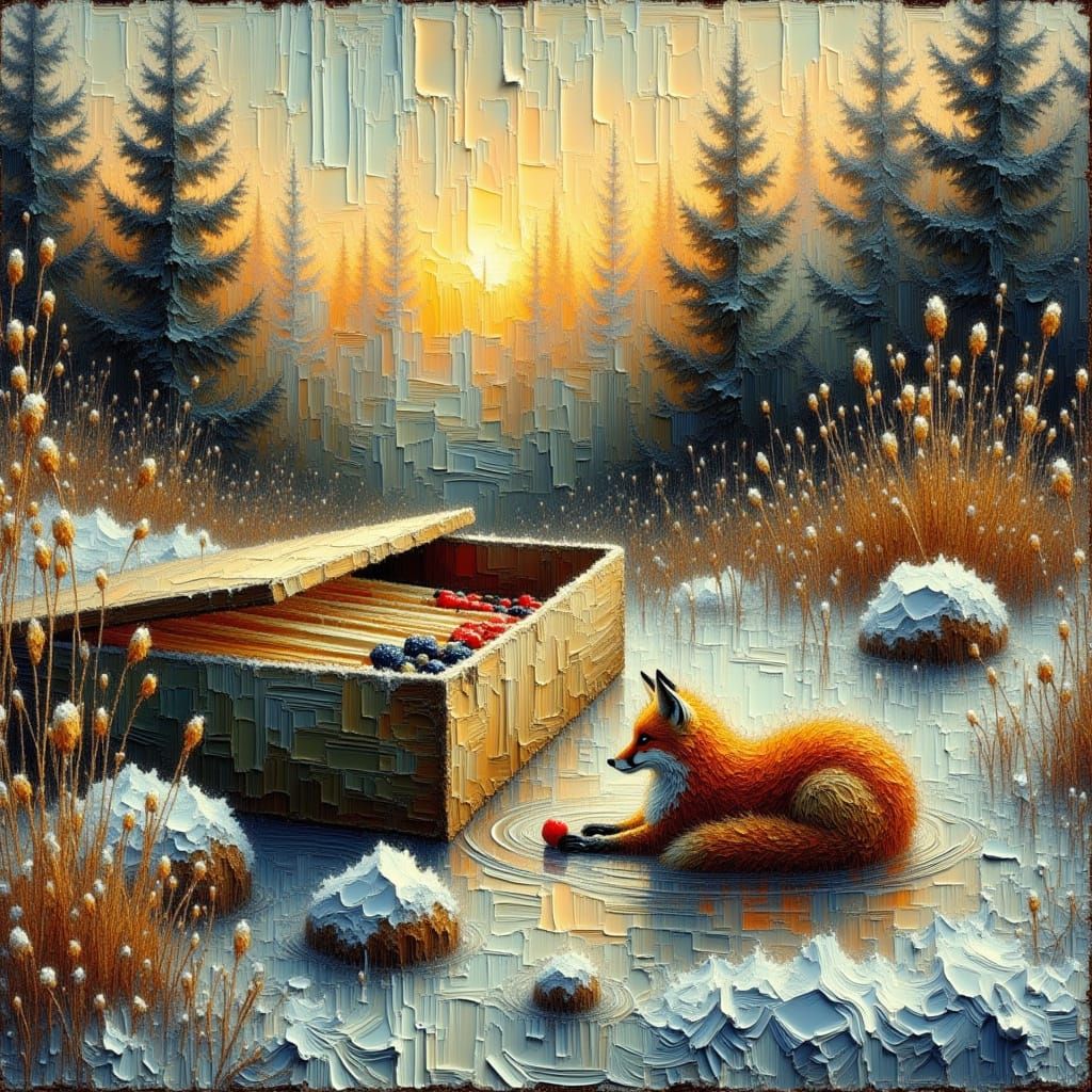 Surreal Fox Emerges from Matchbox in Liquid Oil Painting