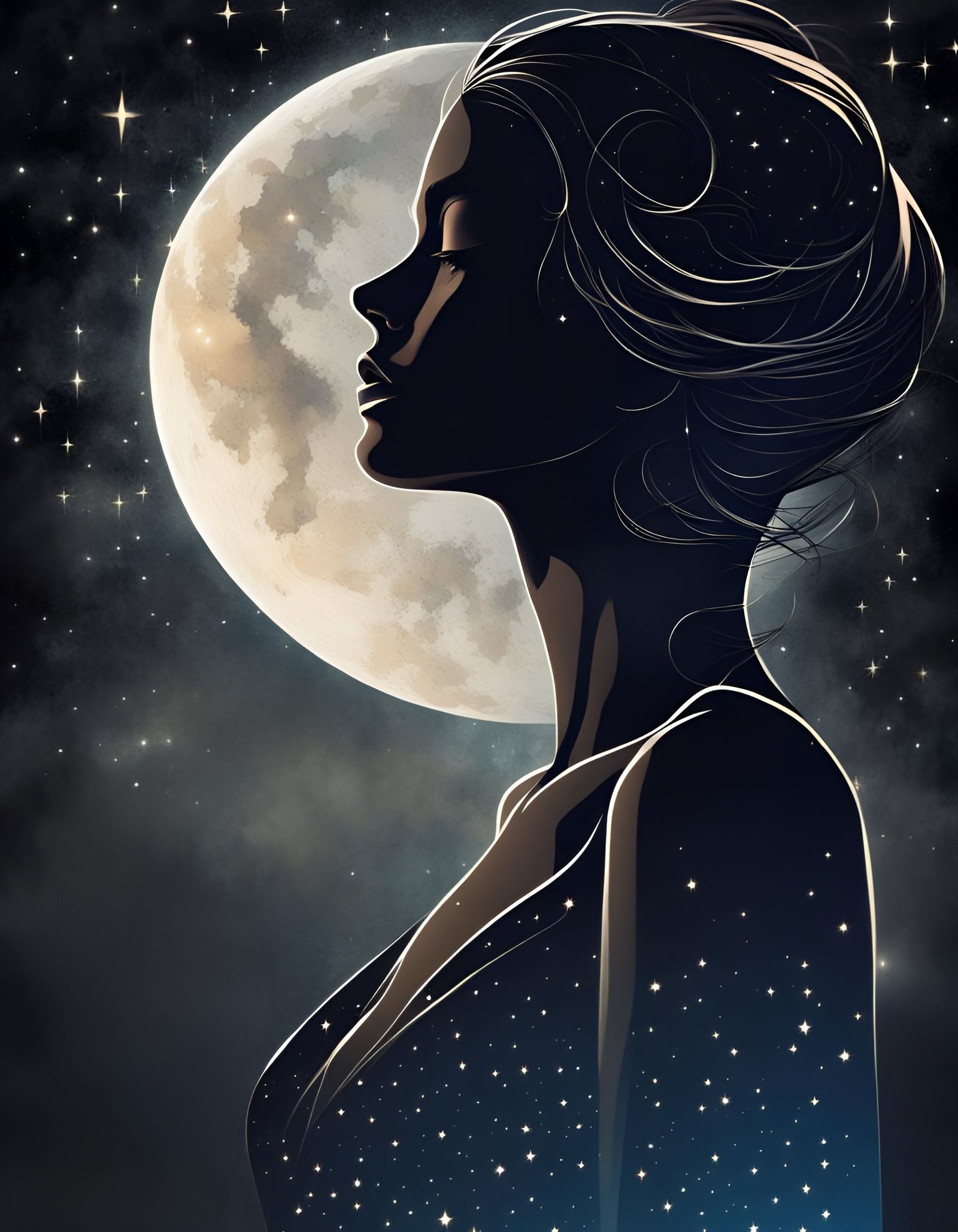 Elegant Silhouette Under a Starry Night Sky