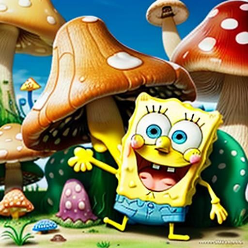 SpongeBob doing Patrick on the side while growing mushrooms