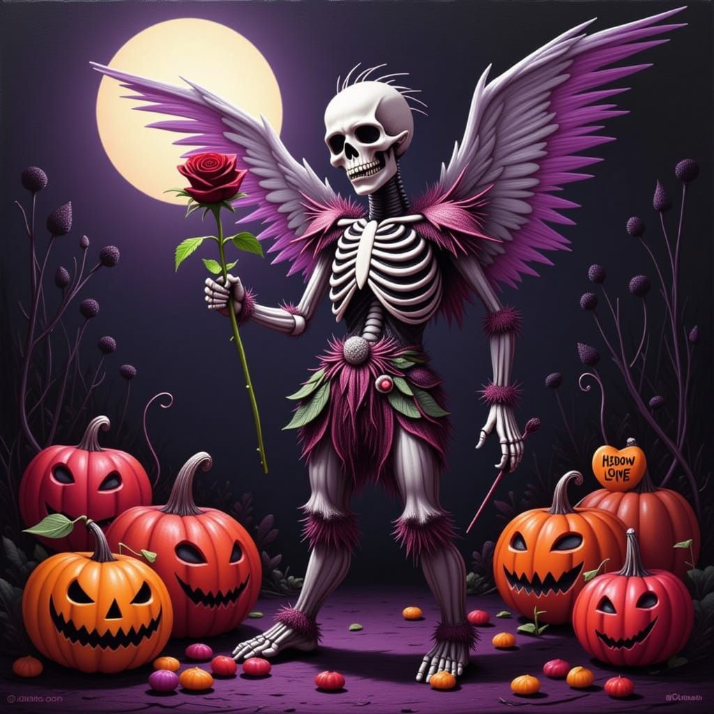 Gothic Macabre Oil Painting of a Valentine's Halloween Hybri...