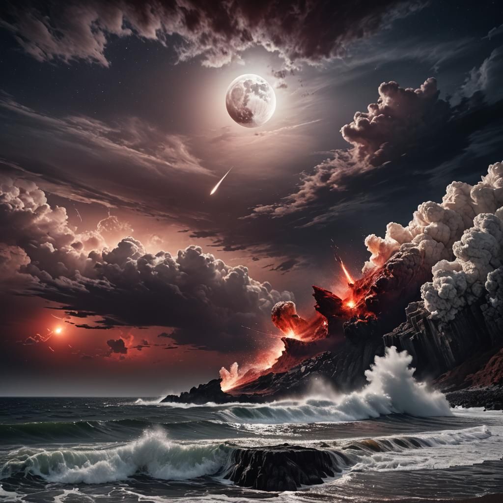 Comet Crashing Against Soaring Shore, Oil Painting