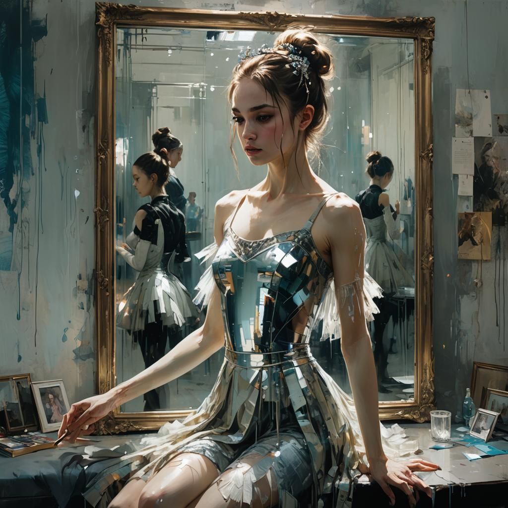 Ballerina with Mirror in Surreal Style