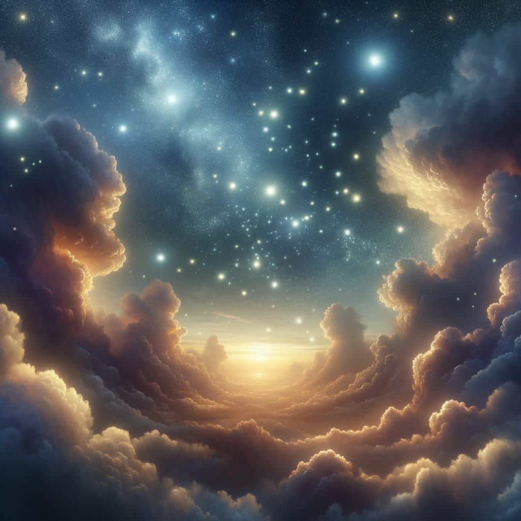 Cosmic Night Sky With Glowing Stars and Clouds