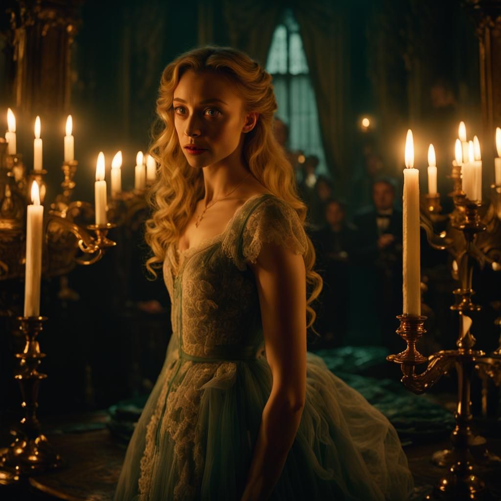 Frightened Woman in Haunted House, Cinematic Film Still