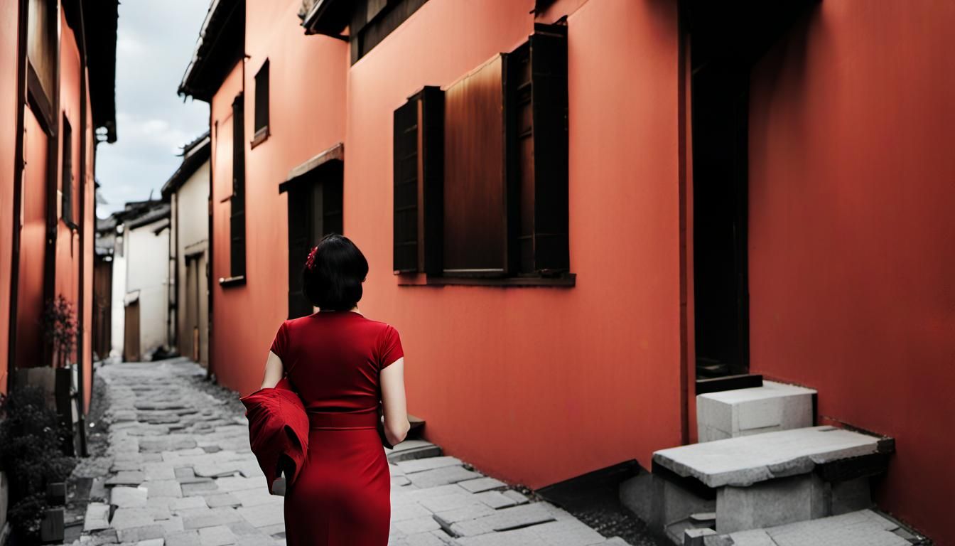 Minimalist Italian Village Scene with Lost High Heels