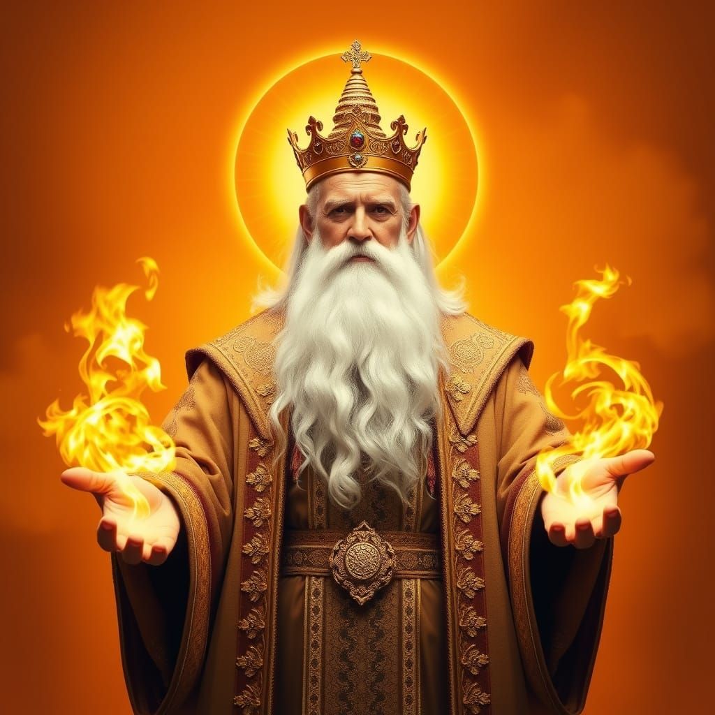 Regal Sage with Golden Aura and Flames