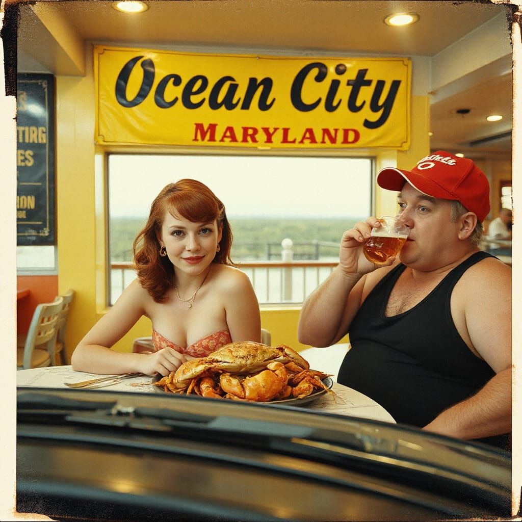 Vintage Polaroid of Pin-Up Girl at Crab Diner