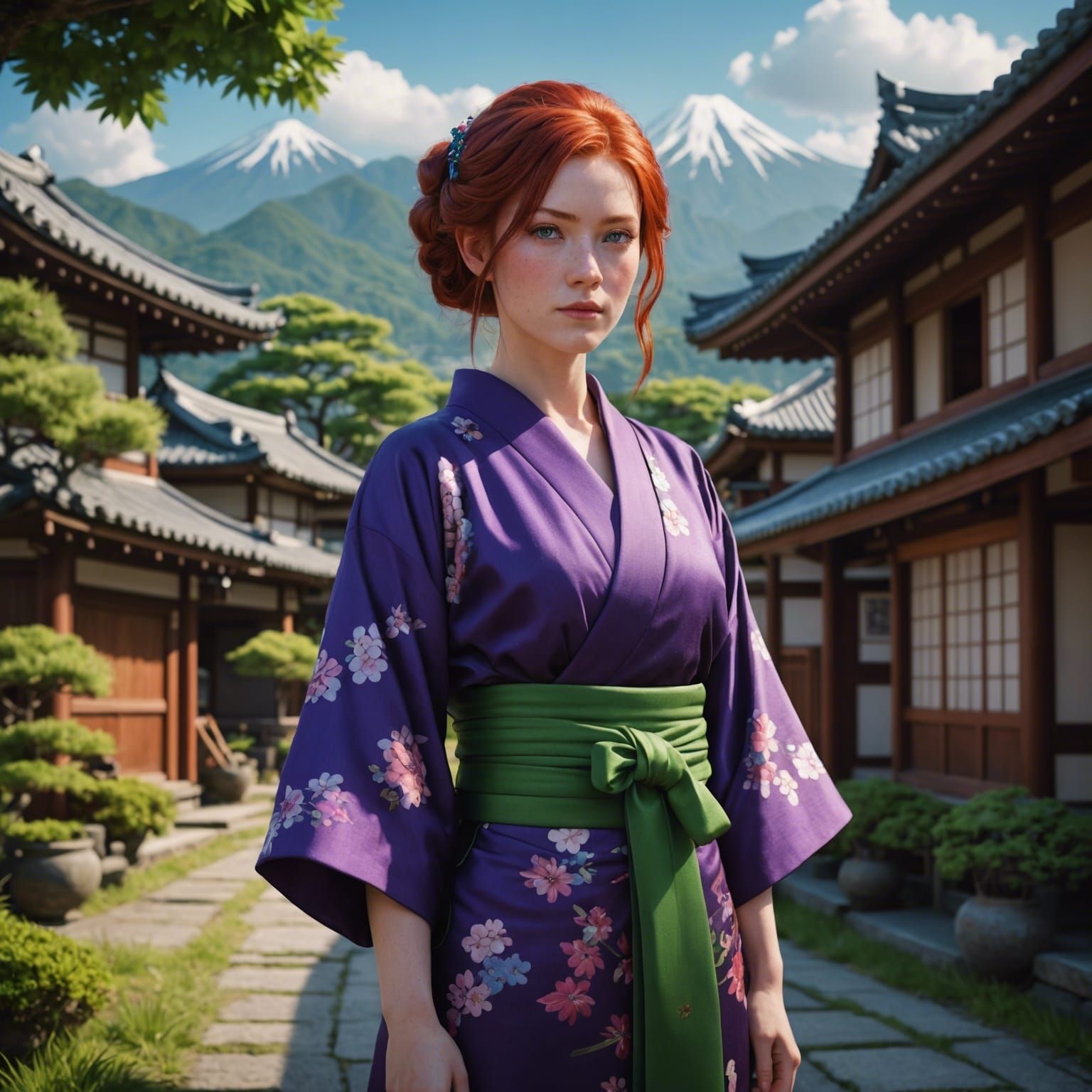 Woman in Purple Kimono: Fantasy Concept Art
