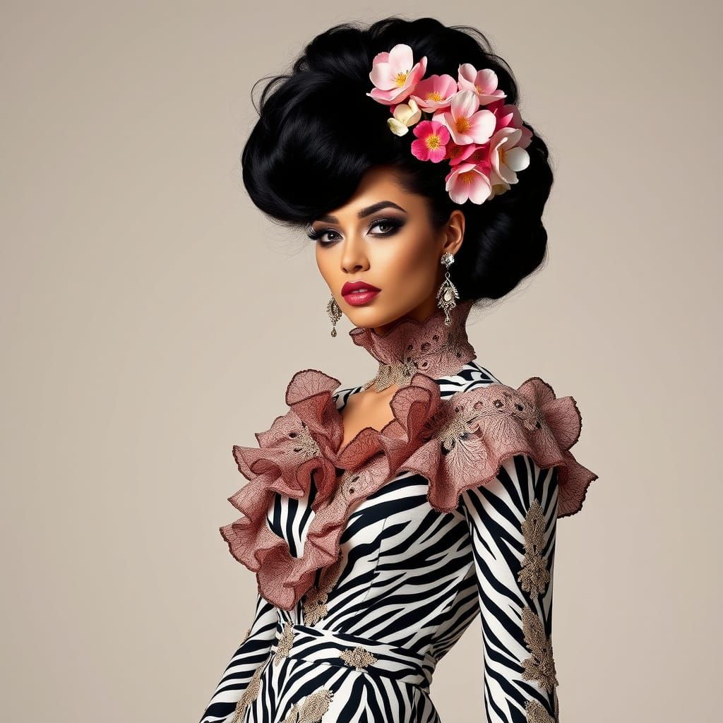 Haute Couture Zebra Jumpsuit Inspired by Art Nouveau