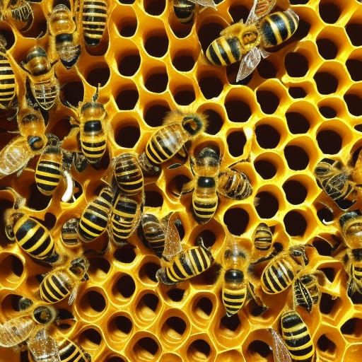 Bees in Honeycomb Nest: 3D Digital Art