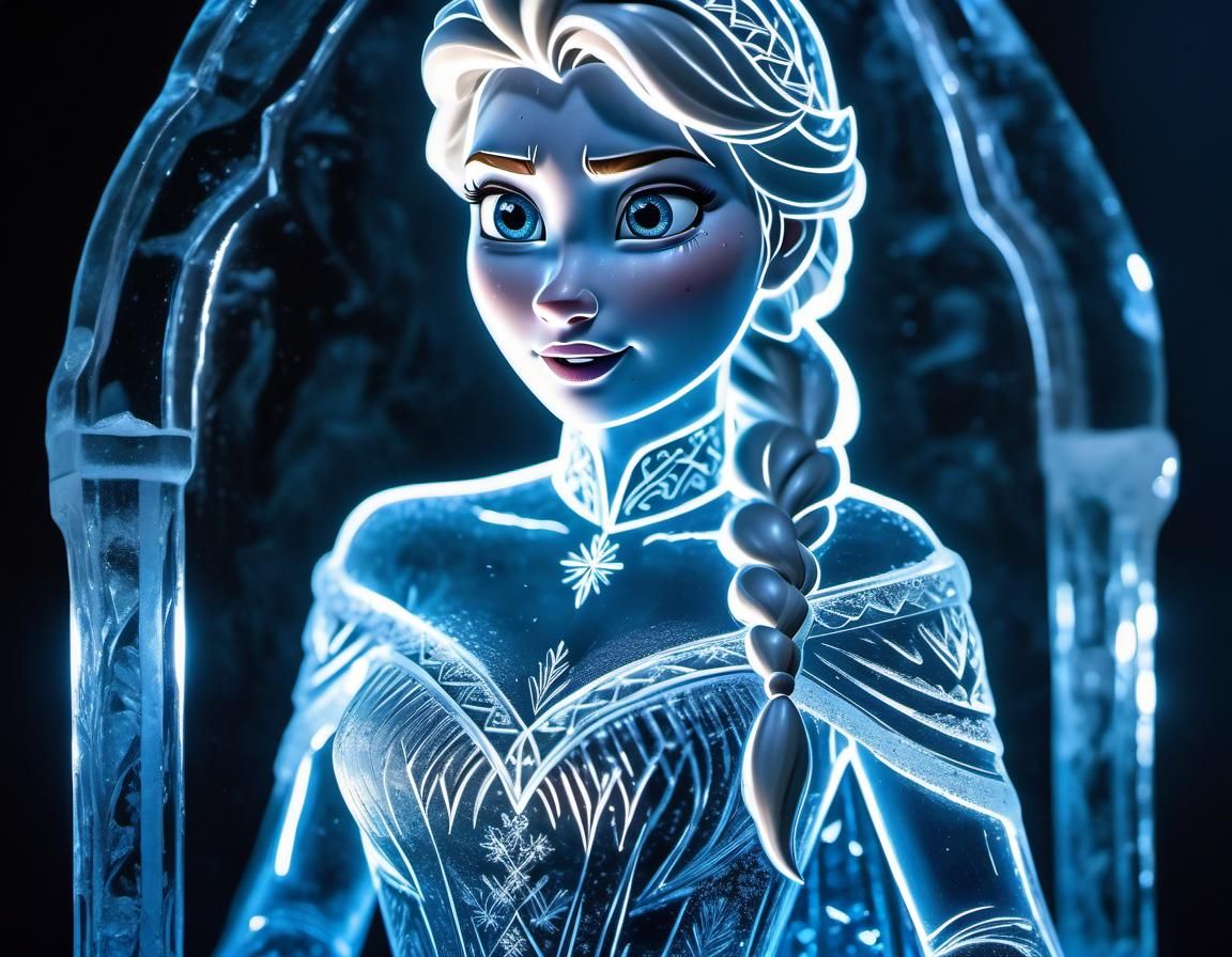 Elsa Ice Carving Sculpture in 4K HD