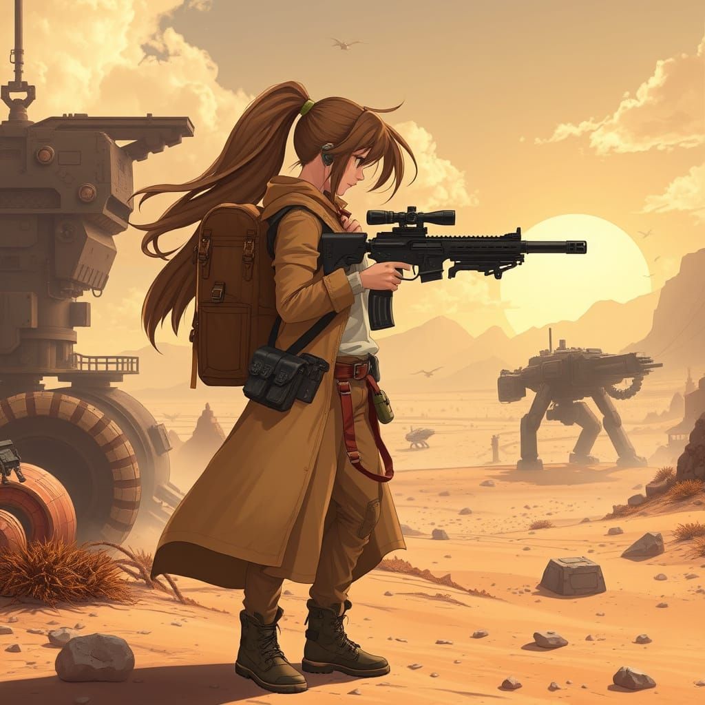 Nomadic Warrior Girl in Sci-Fi Desertpunk Style
