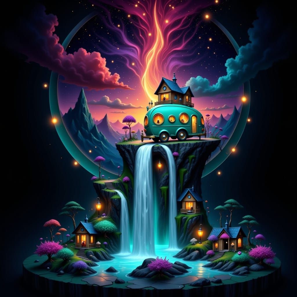 Miniature Village in Ornate Crescent Moon