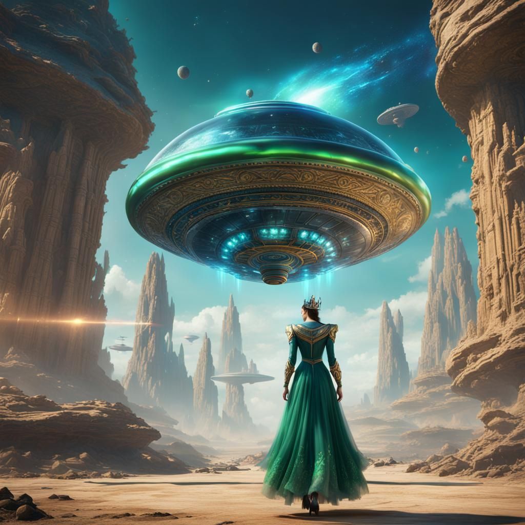 Queen Emerges from Spaceship in Alien World