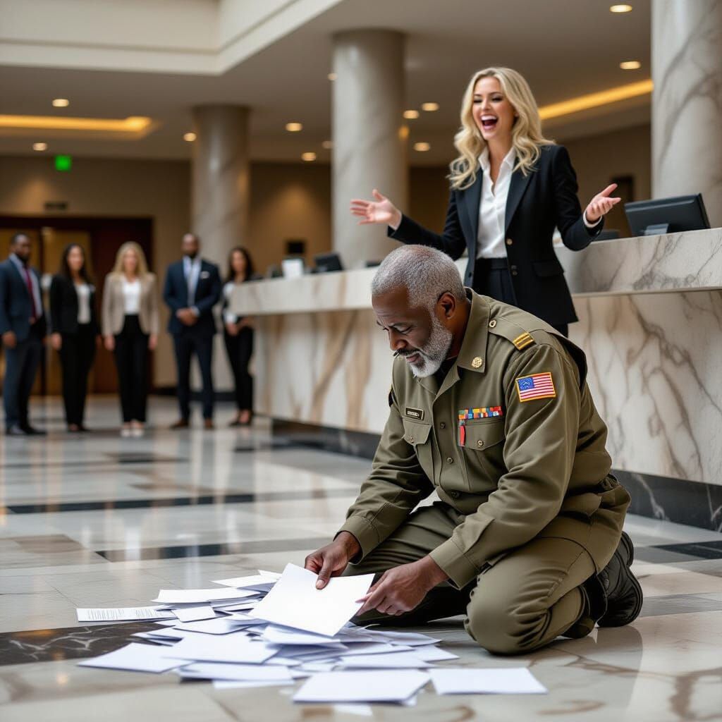 Emotional Office Scene Inspired by Social Commentary Art