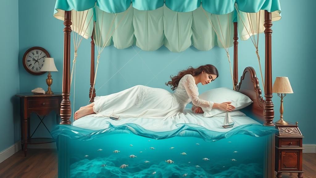 Surreal Floating Woman Over Ocean Bed