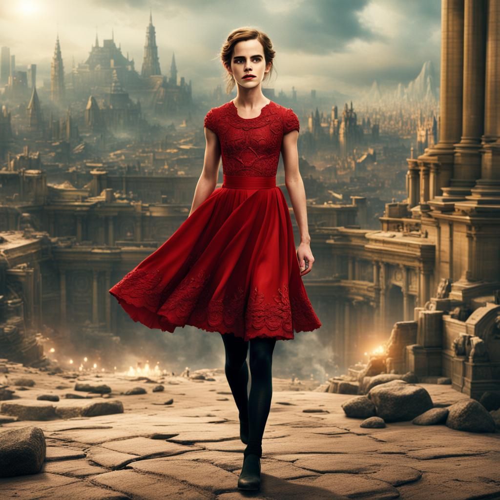 Dramatic Digital Painting of Woman in Red Dress