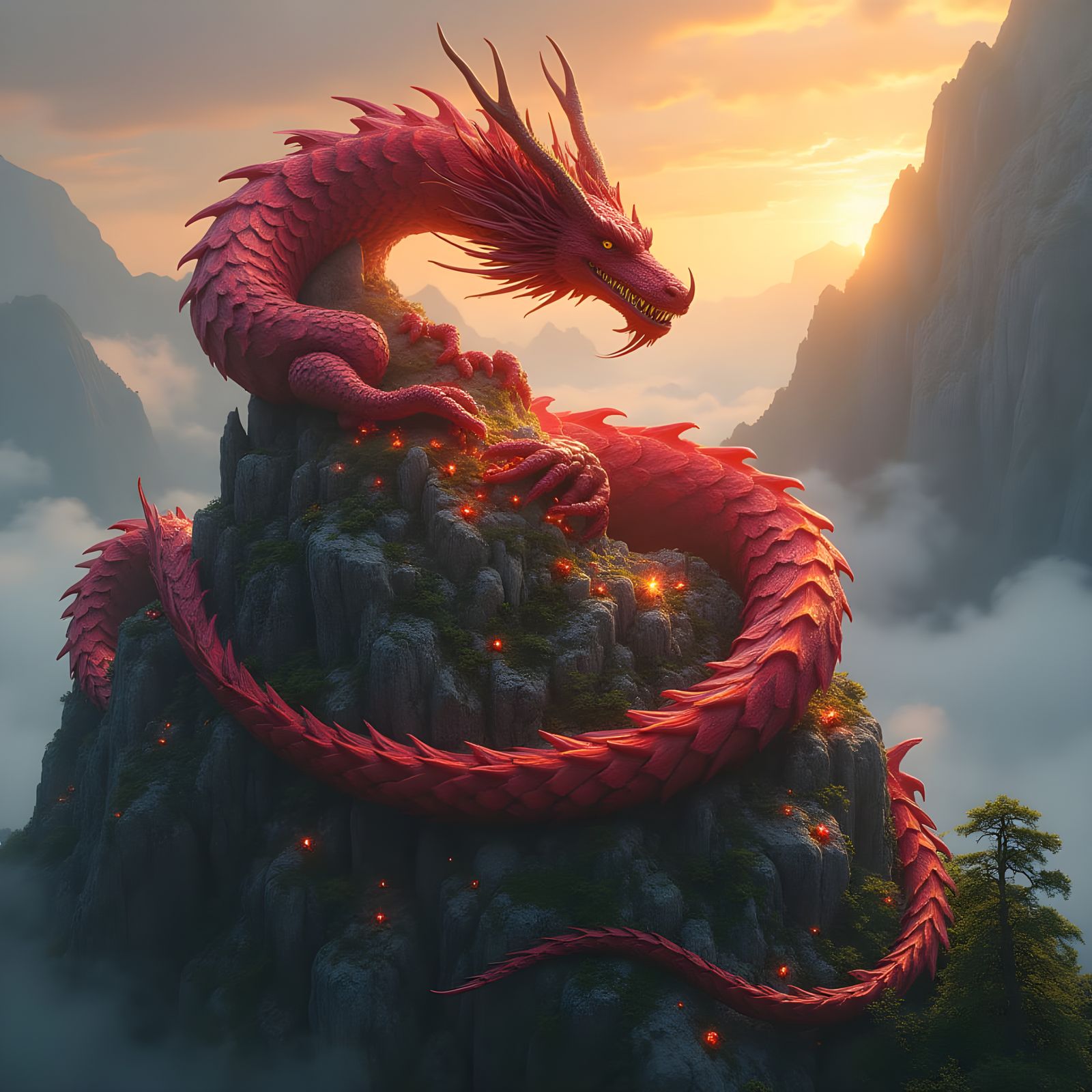 Majestic Ruby Dragon in Hyperrealistic Style