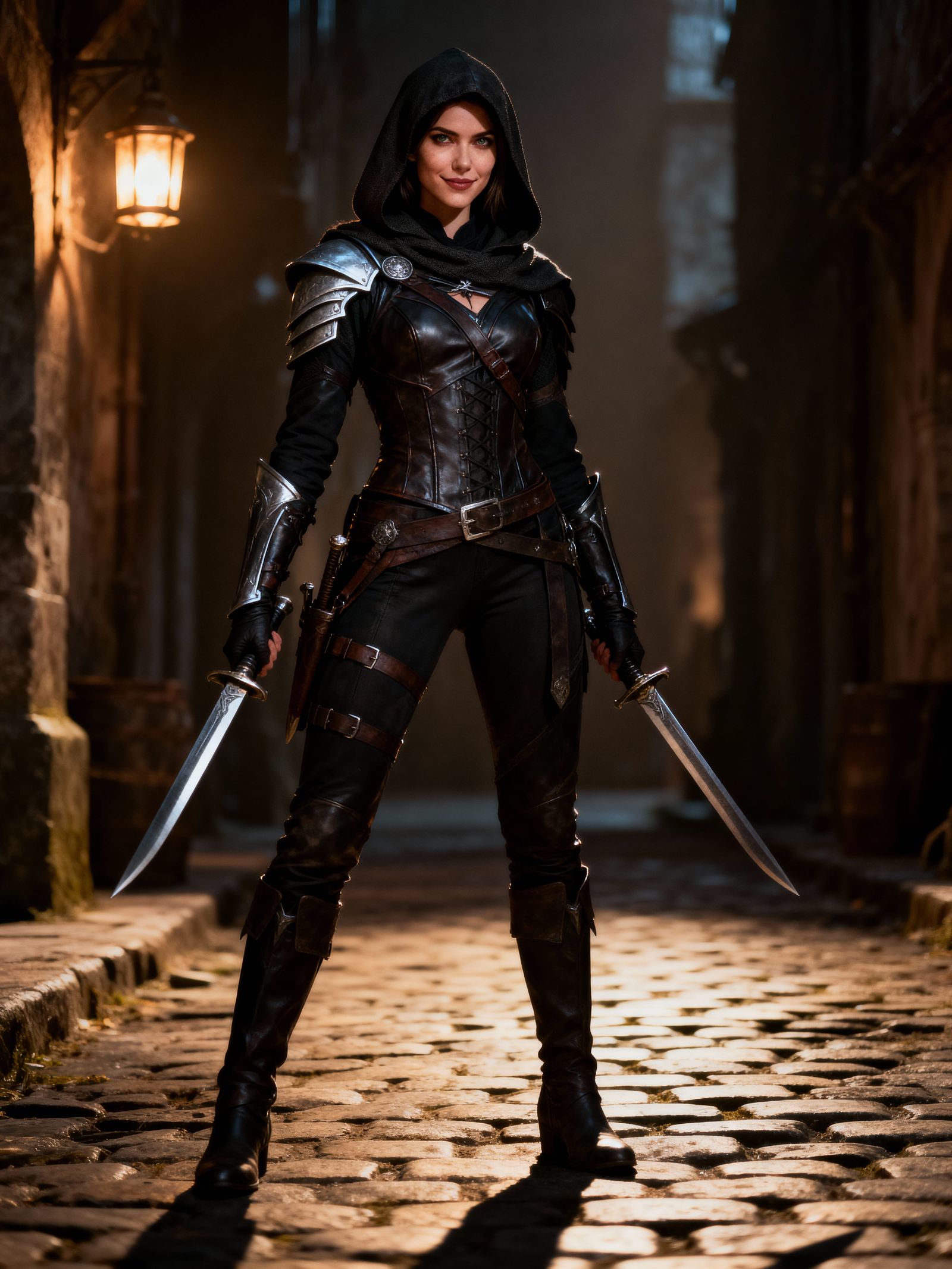 Beautiful Female Rogue in Medieval Fantasy Setting