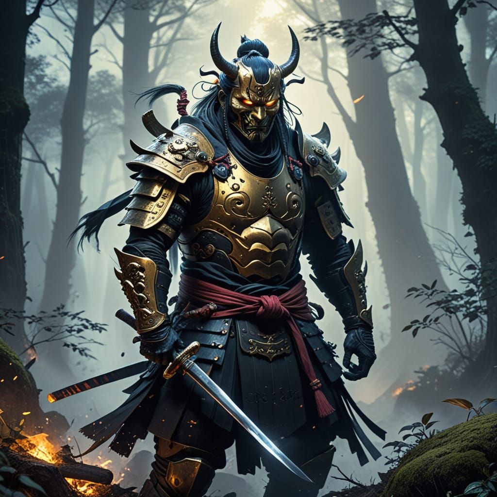 Heroic Hannya Samurai in Mystical Embrace, Esteban Maroto St...