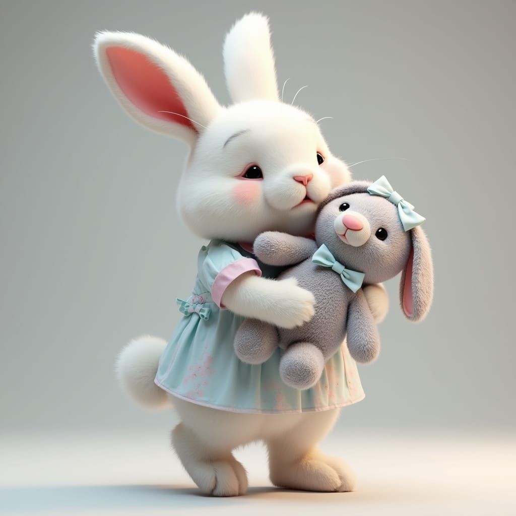 Chubby Bunny Girl Portrait with Plush Toy