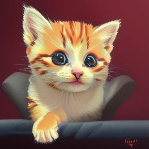 Detailed Gouache Painting of a Kitten