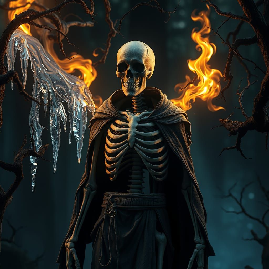 Ethereal Skeleton Amidst Conflict of Elements