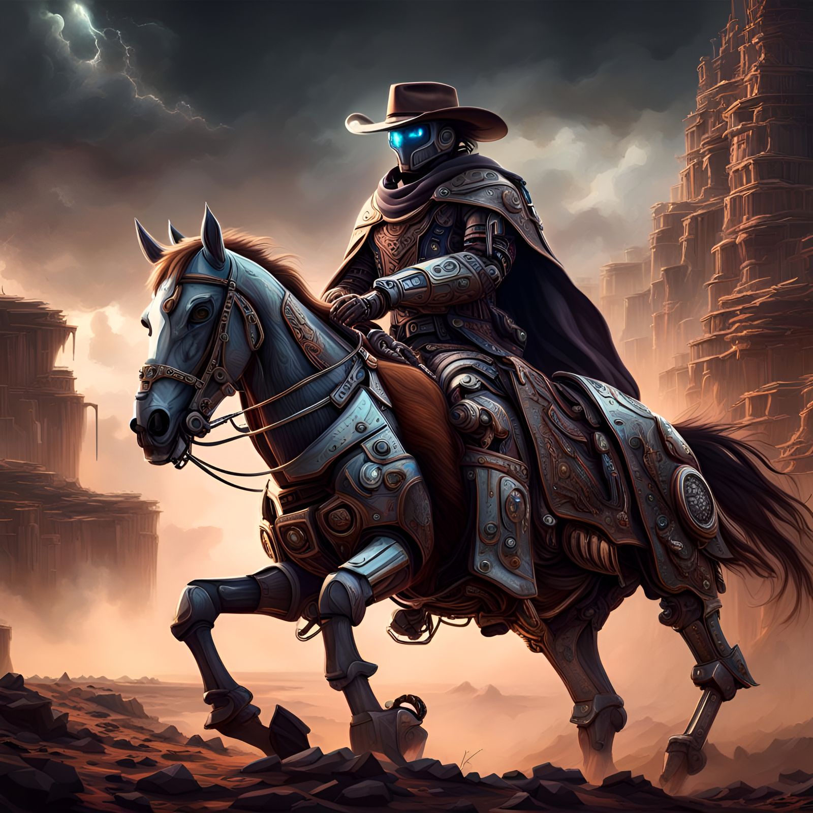 Robot Cowboy on Horseback: Digital Matte Painting