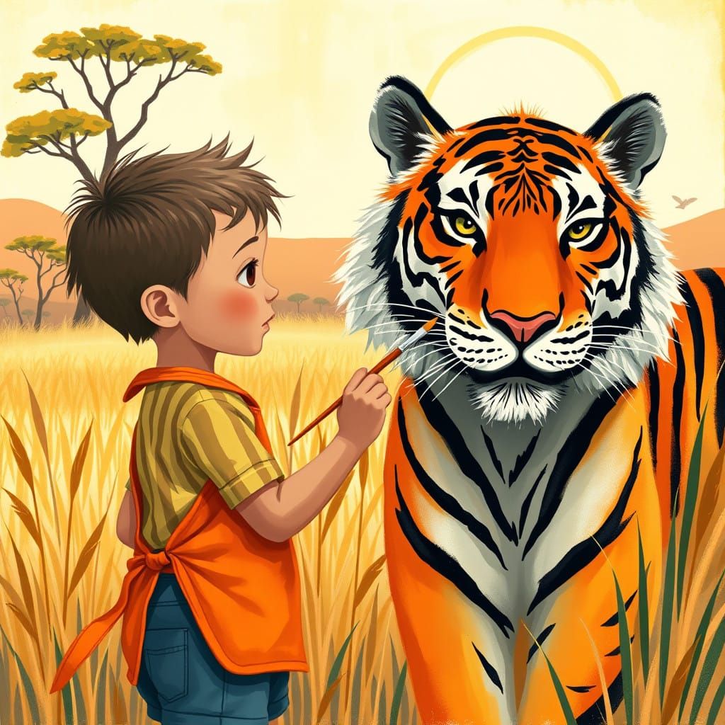 Vibrant Tiger Painting in Whimsical Wildlife Style