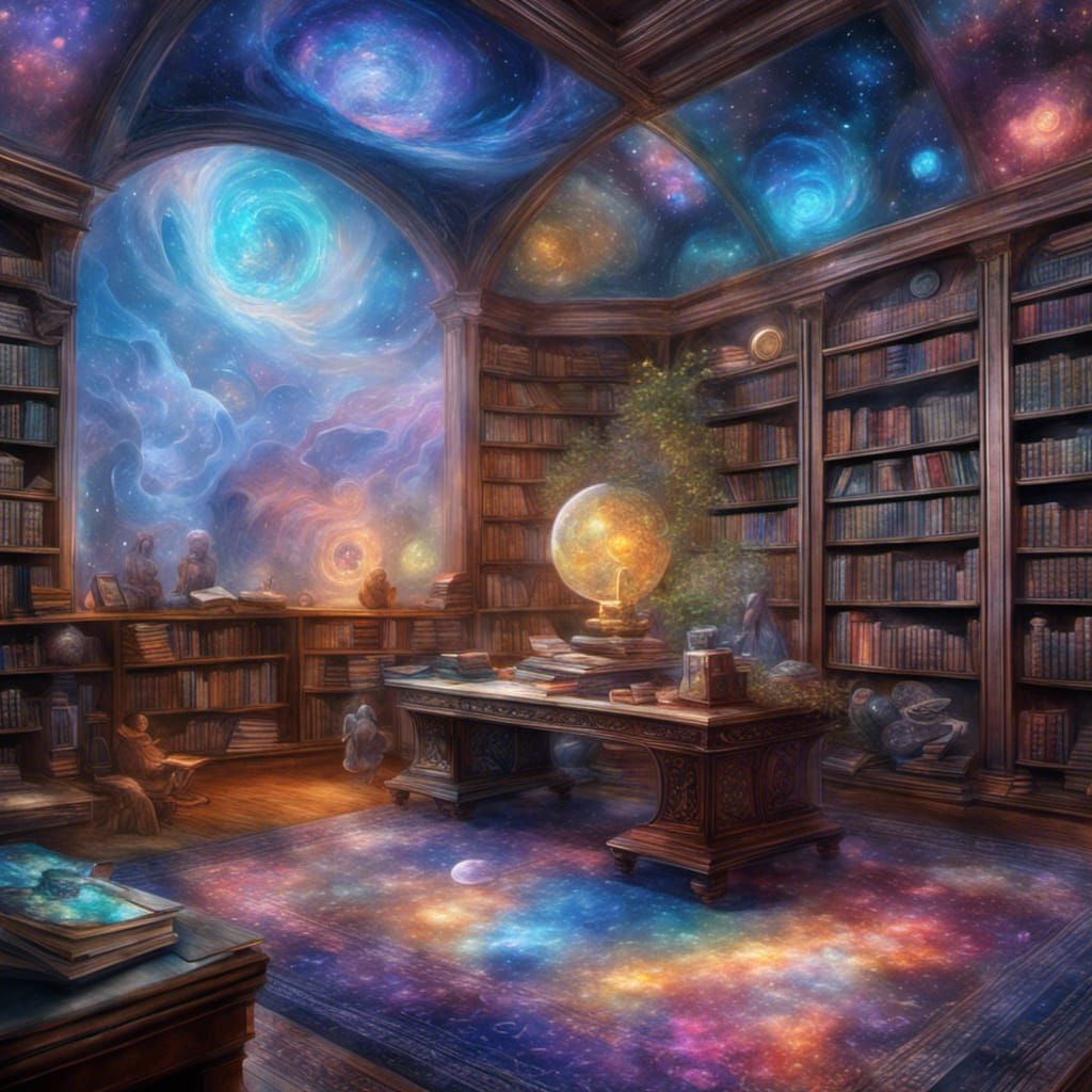 Cosmic Library Interior in Astral Style