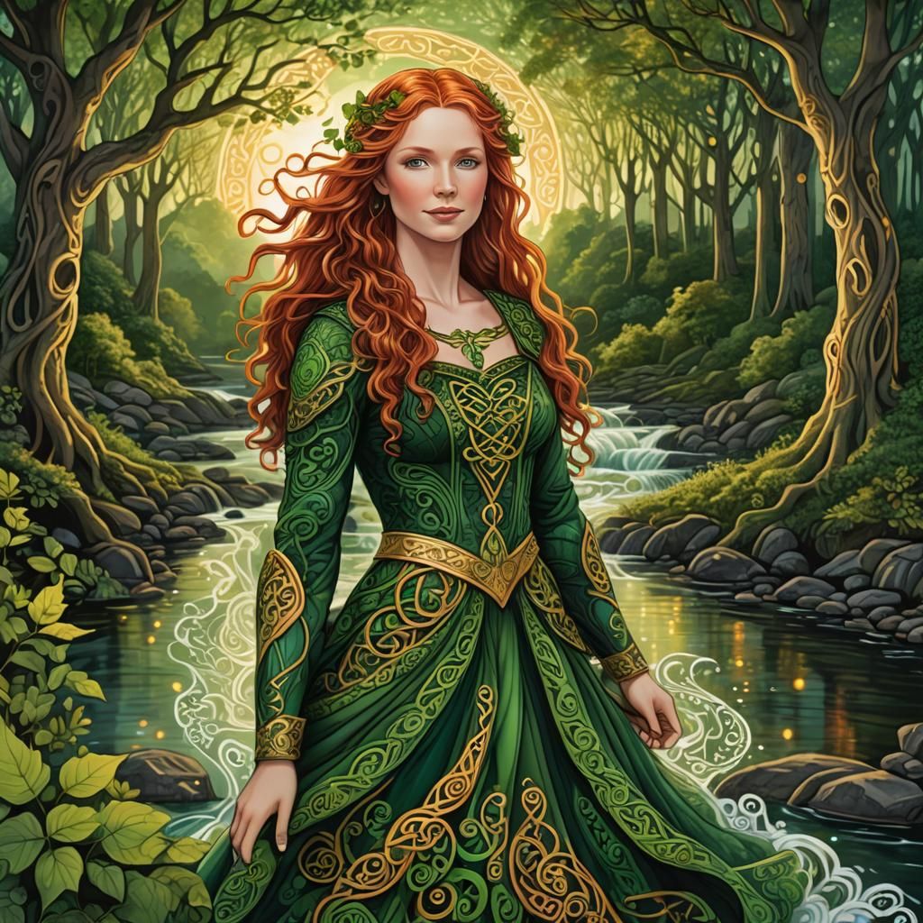 Celtic Goddess in Enchanted Forest: Fantasy Art