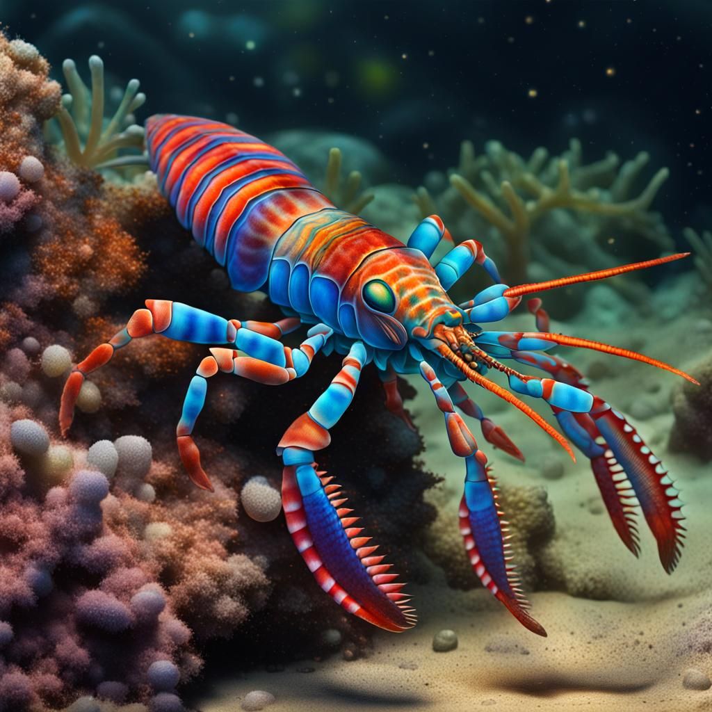 Colorful Cambrian Mantis Shrimp Ancestor Illustration