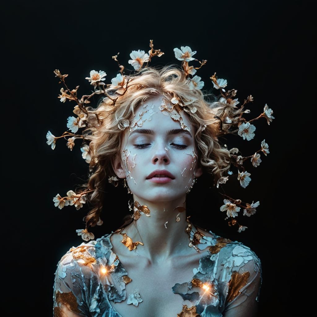 Ethereal Portrait of Blond Girl on Rocky Coast