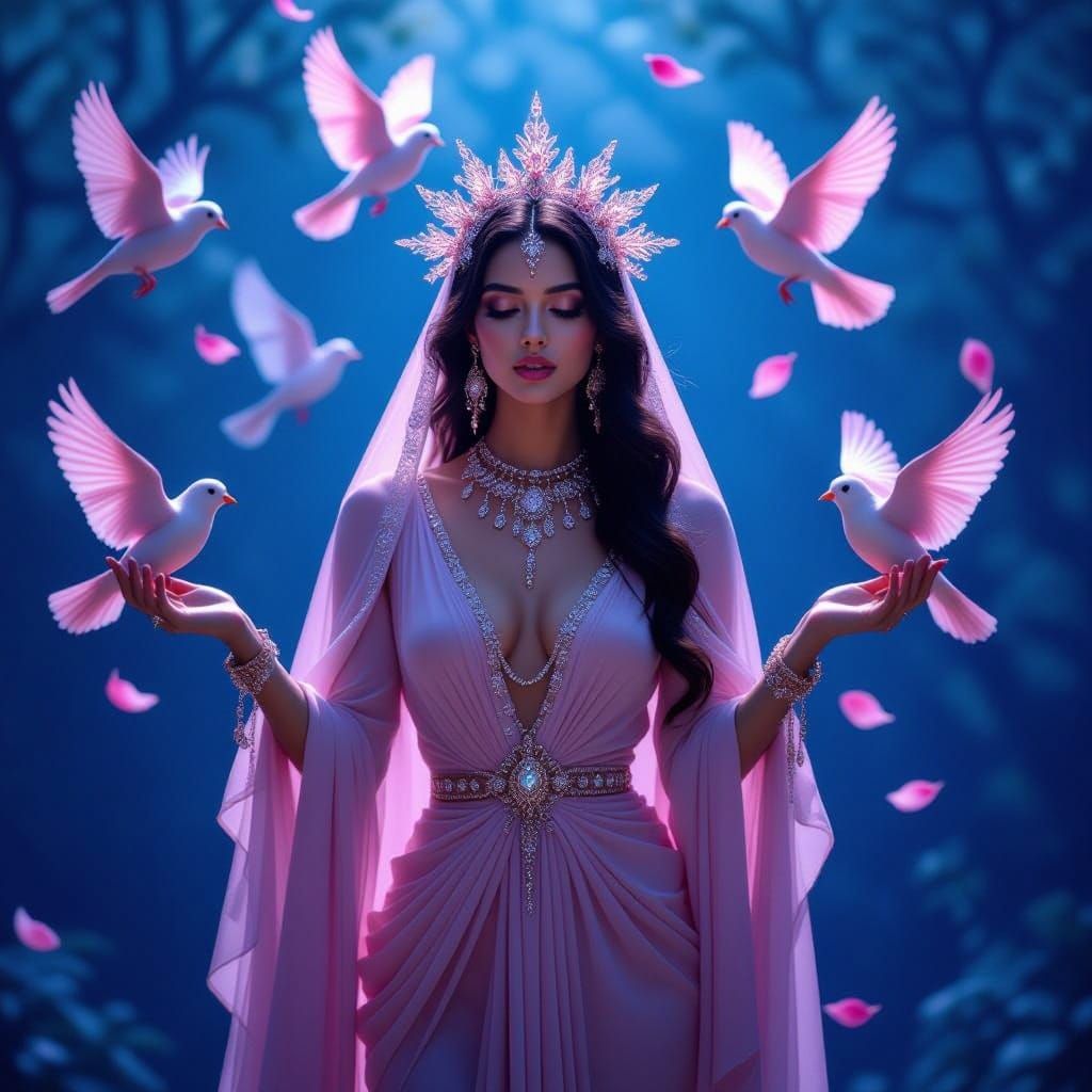 Goddess of Enchanted Dreams in Shimmering Jewelry