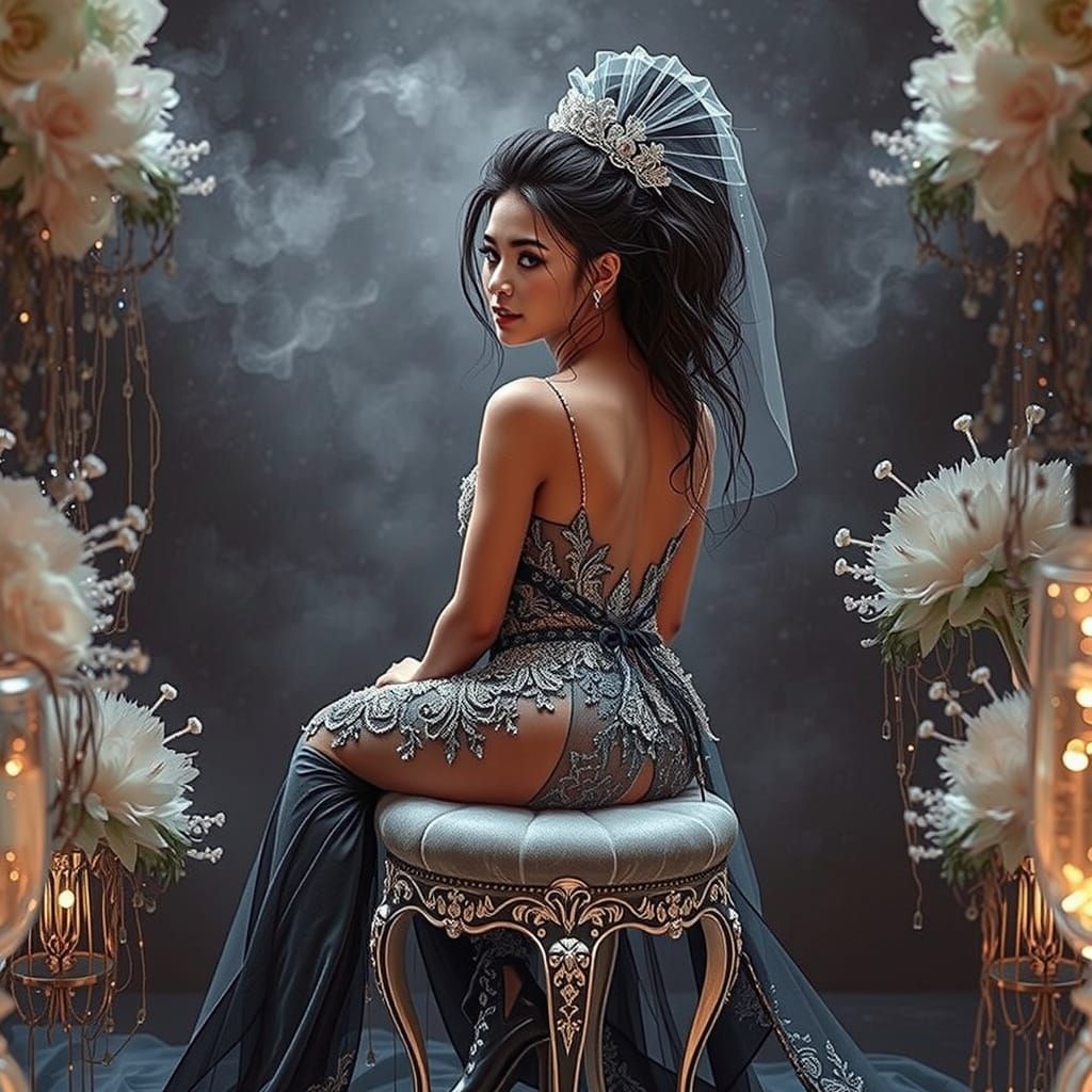 Goth Bride in Elegant Black Wedding Attire with Sparkling De...