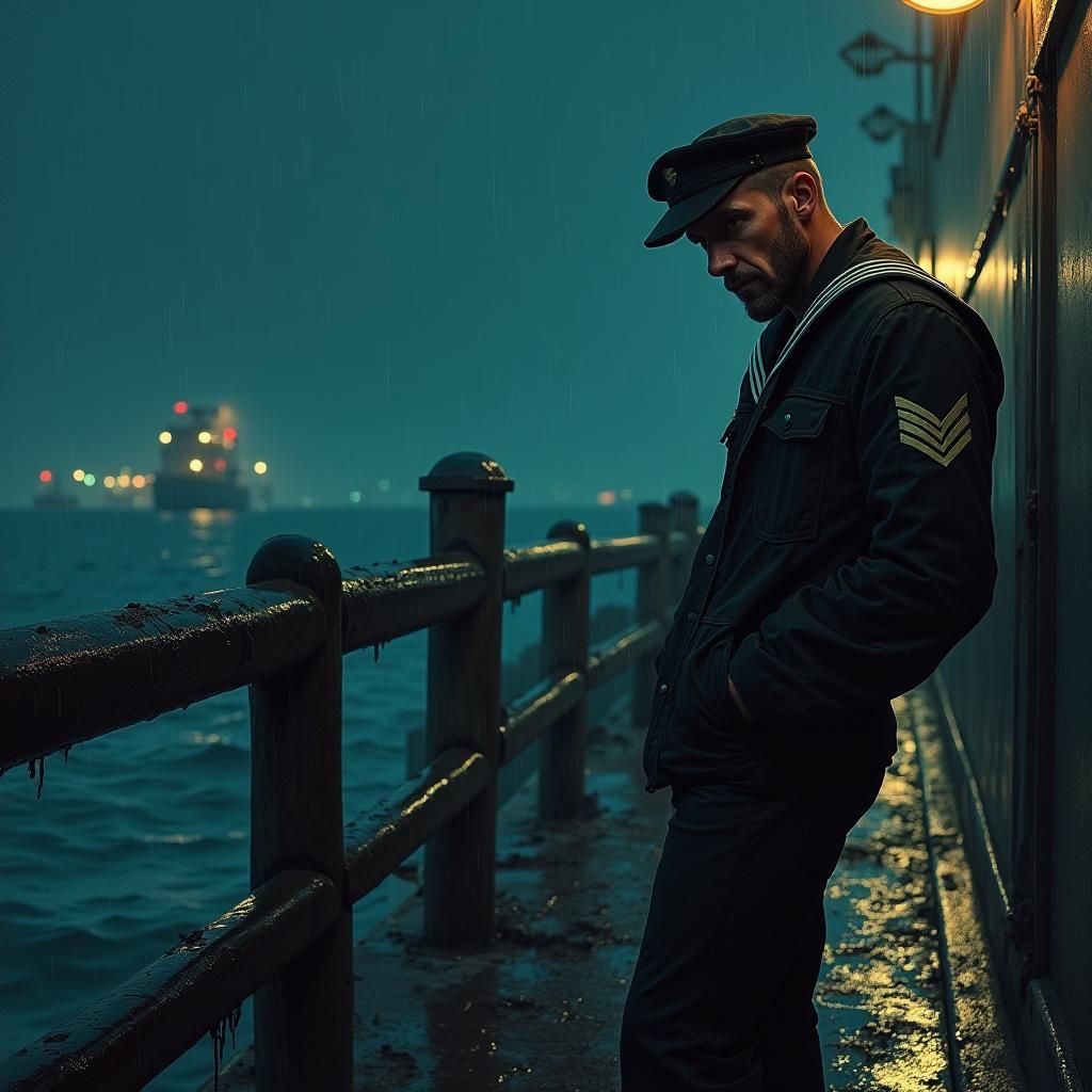 Inebriated Sailor in Cyberpunk Noir Style