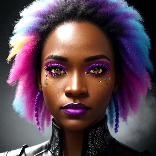 Hyperrealistic Close Up of Black Woman with Rainbow Makeup