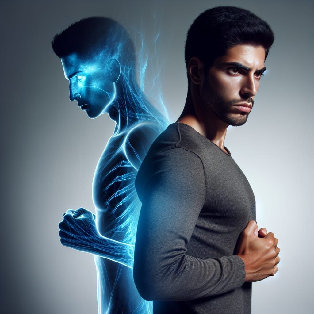 Man Screaming with Blue Light Shadow